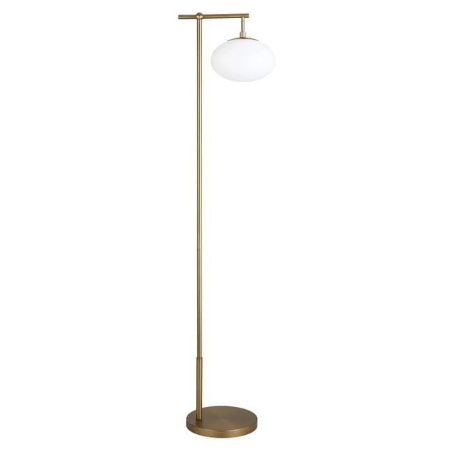 68 in. Brass Reading Floor Lamp with White Frosted Glass Globe Shade