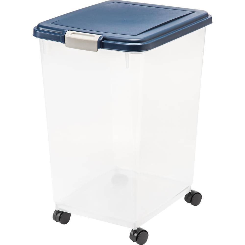 Blue 69 Quart Airtight Plastic Pet Food Storage Container with Casters