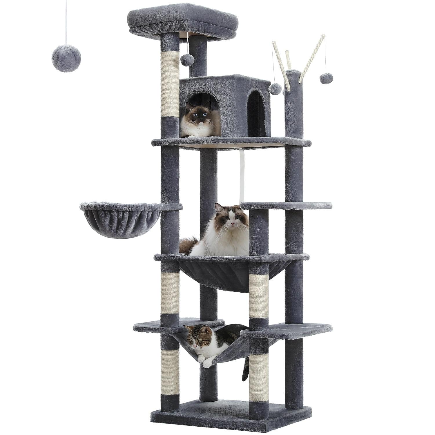 69" Tall Cat Tree Large Cat Tower With Super Big Hammock, Scratching Posts, Condo House And Large Top Perch