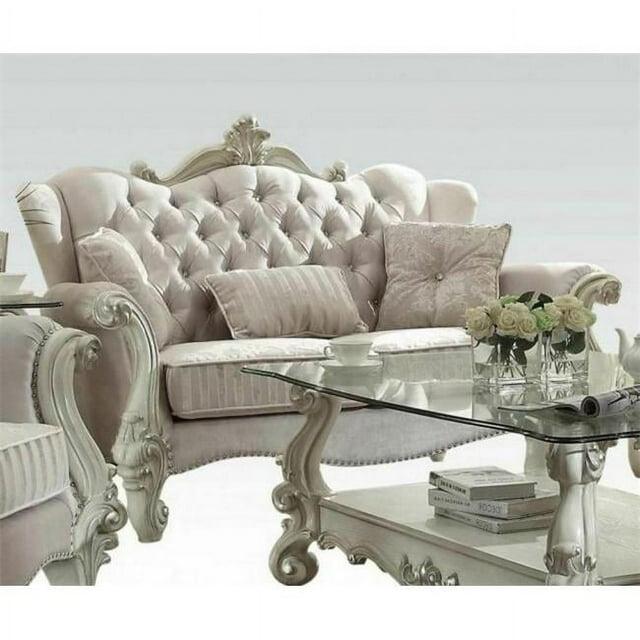 69 x 43 x 45 in. Ivory Velvet Loveseat with 3 Pillows