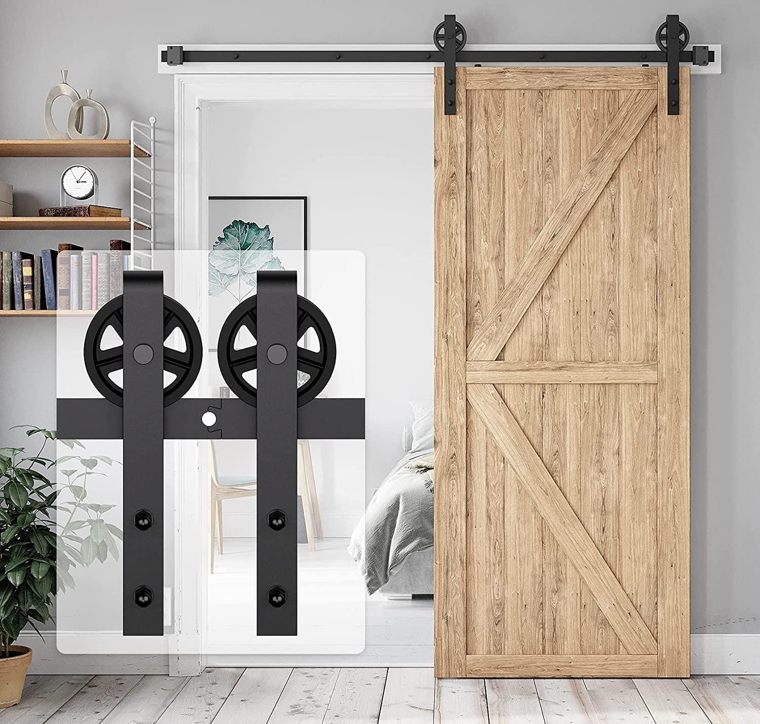 6ft Black Heavy Duty Sliding Barn Door Hardware Kit with Big Wheel Hangers