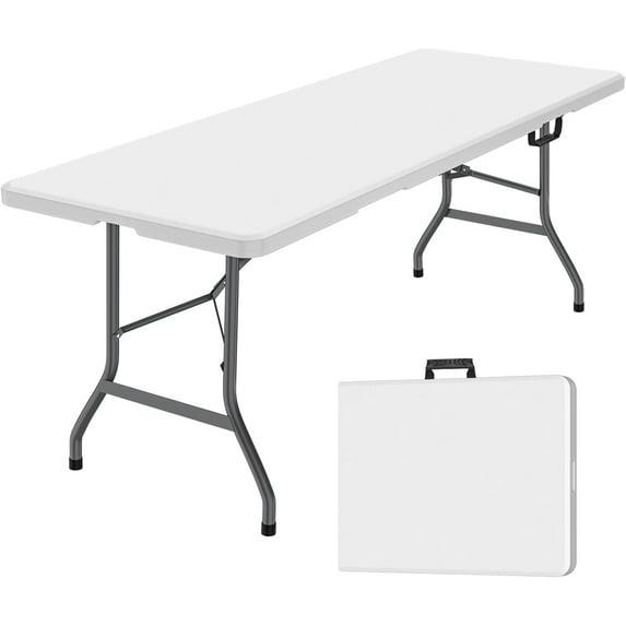 CL.HPAHKL 6 Foot Folding Table with Carrying Handle, Portable Plastic Camping Table Fold in Half, 6 ft Foldable Table with Sturdy Steel Frame for Indoor Outdoor Camping, Picnic and Party, White