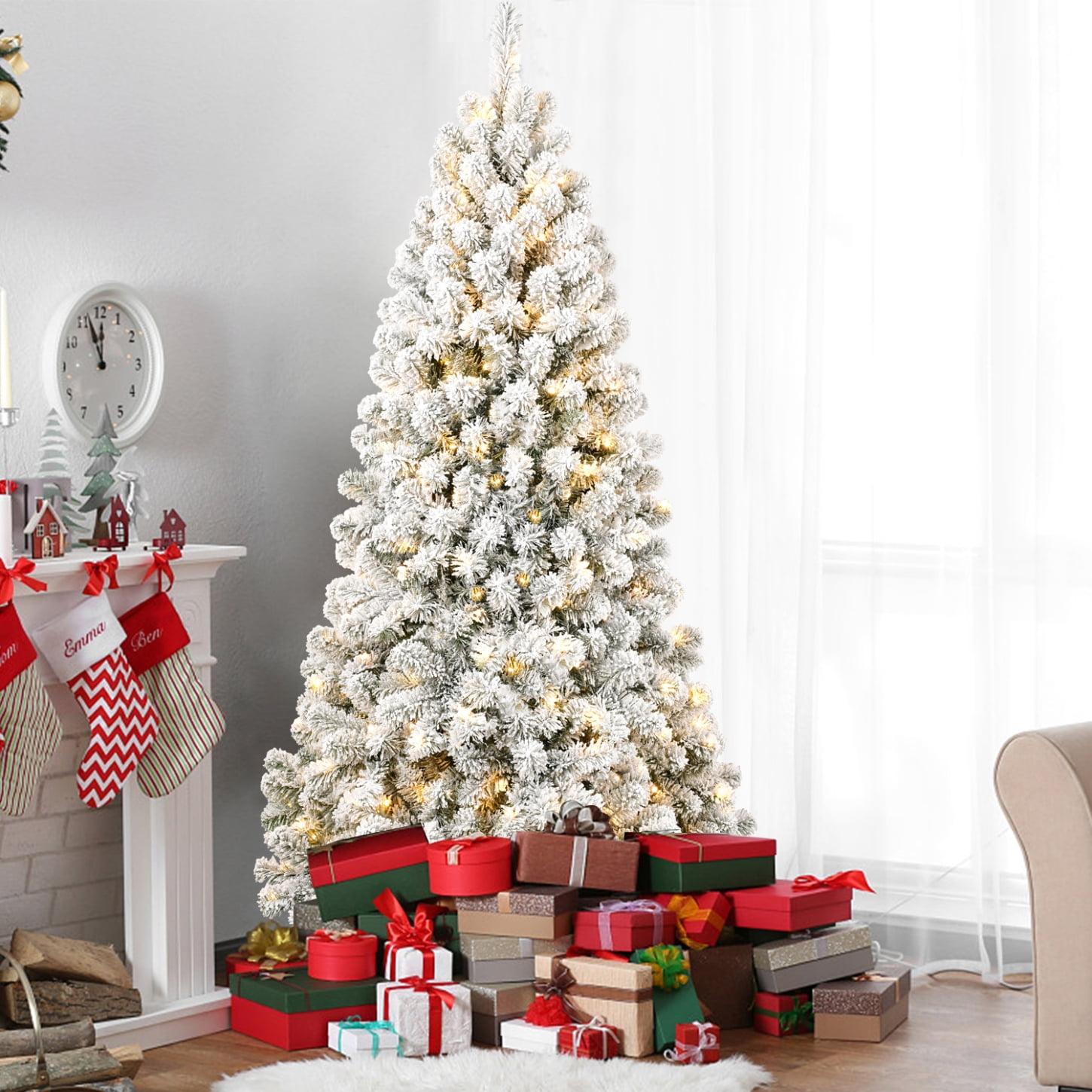 The Holiday Aisle® Pre-lit Artificial Christmas Tree Snow Flocked Holiday Christmas Tree with Metal Stand | Wayfair
