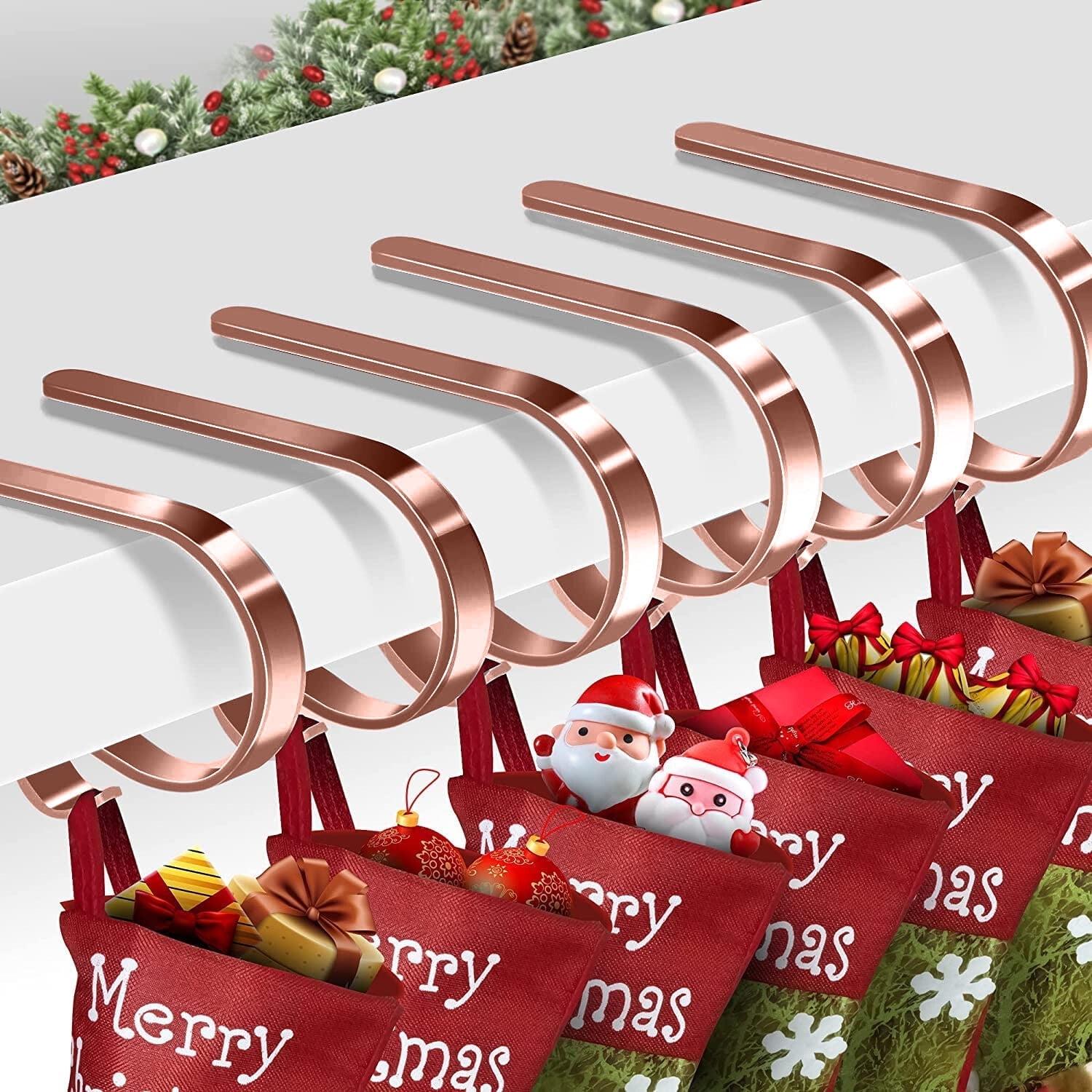 6PCS Metal Christmas Stocking Holder Hooks for Mantle Hooks, Lightweight Hanger Grip Non-Slip Safety Fireplace Hooks Adjustable for Christmas Party Decoration