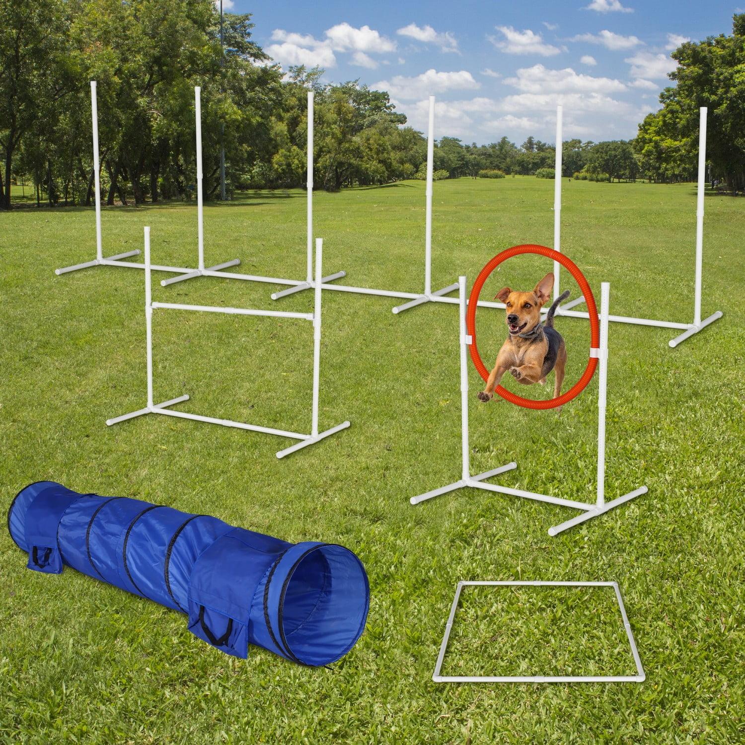 Adjustable Dog Agility Training Set with Tunnel and Weave Poles