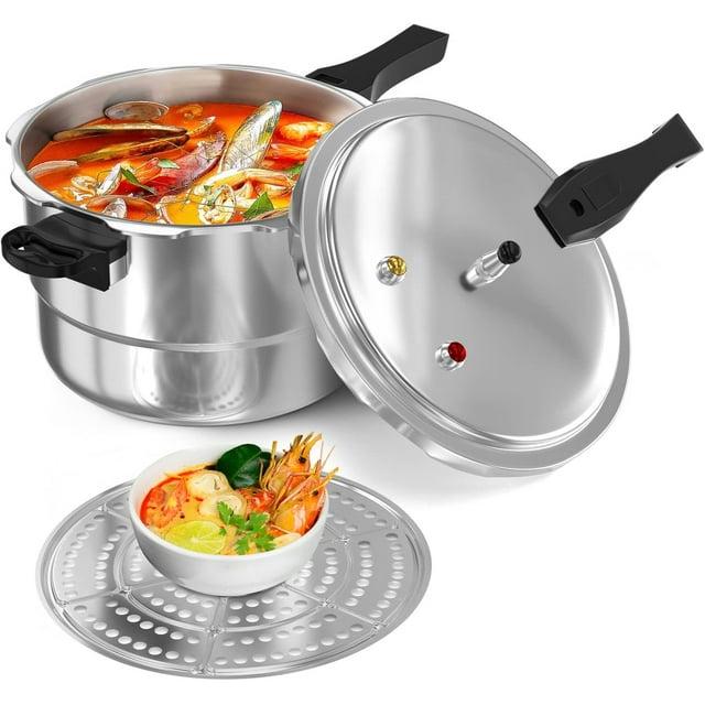 WantJoin 6Qt Aluminum Pressure Cooker w/Release Valve & Multiple Protective Devices,Pressure Canner Compatible with Gas & Induction Cooker,Canner Rack Included
