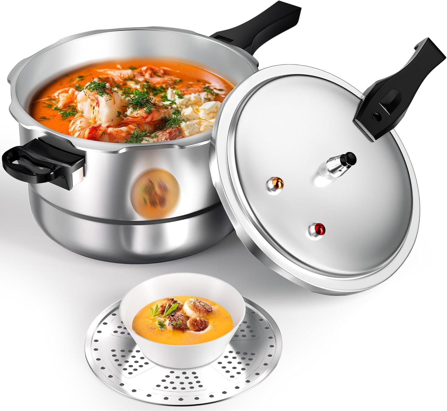 WantJoin 6Qt Aluminum Pressure Cooker w/Release Valve & Multiple Protective Devices,Pressure Canner Compatible with Gas & Induction Cooker,Canner Rack Included