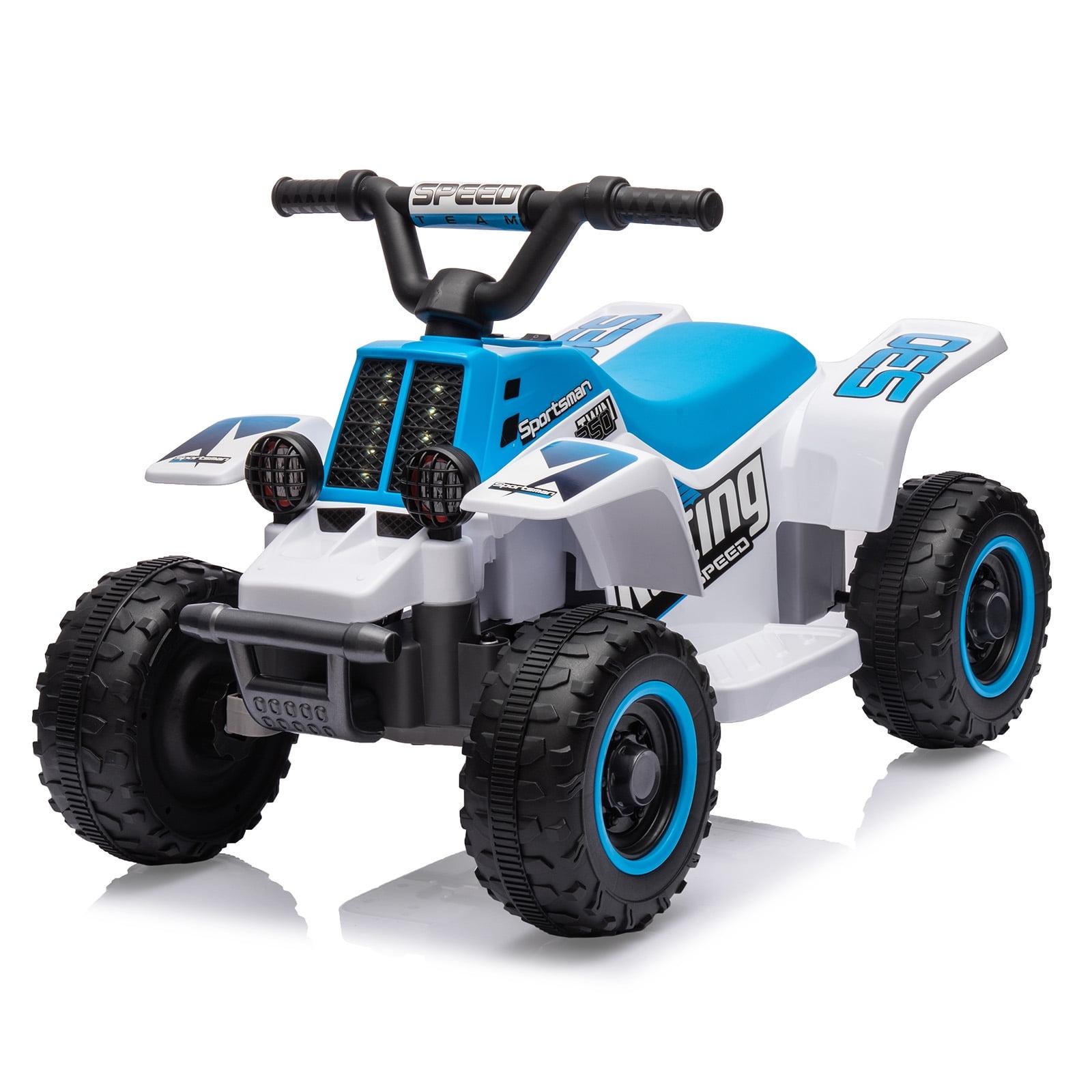 Blue and White 6V Kids Ride-On Electric ATV with LED Headlights