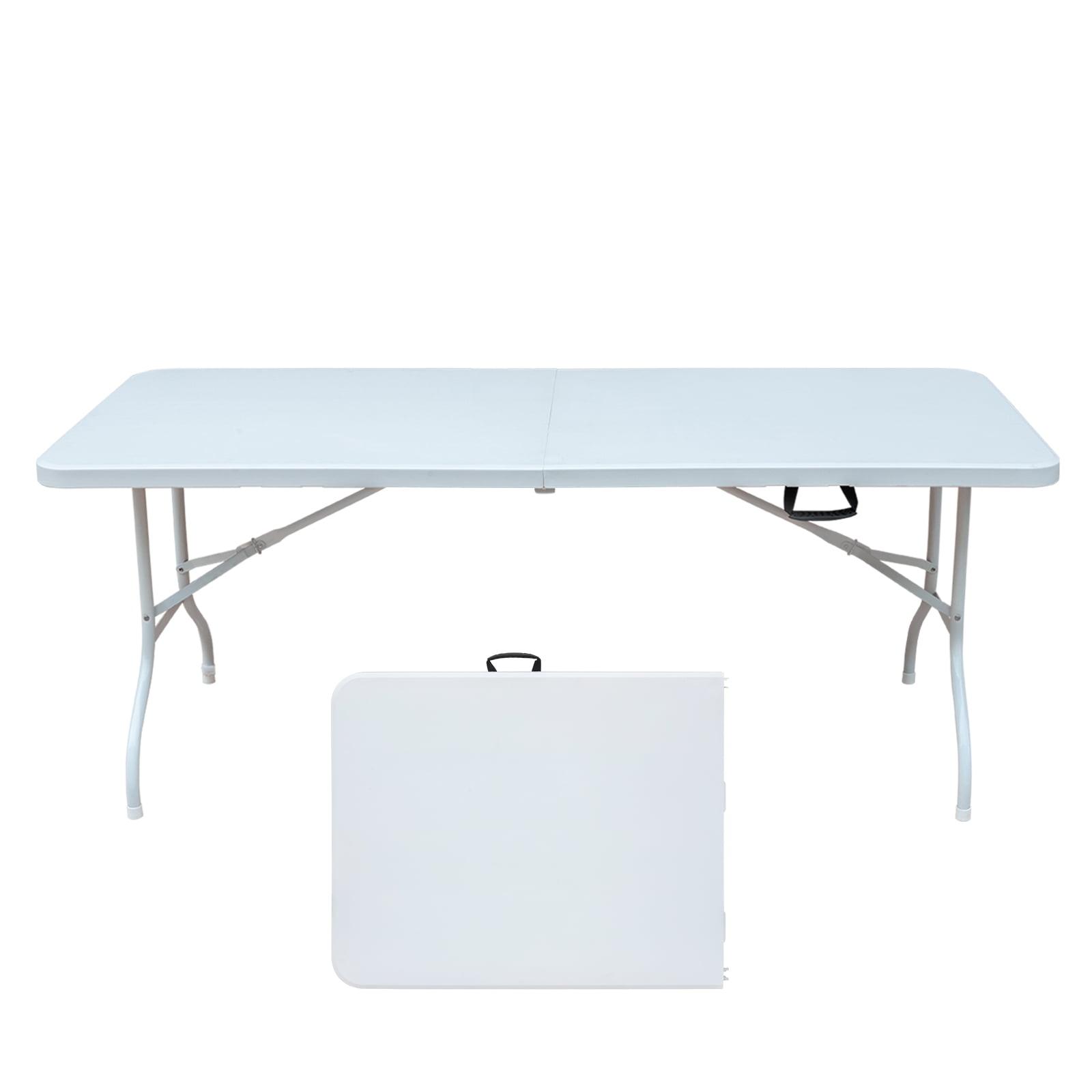 6ft Folding Table, Portable Plastic Table for Camping, Picnics, Parties, High Load Bearing Foldable Table White