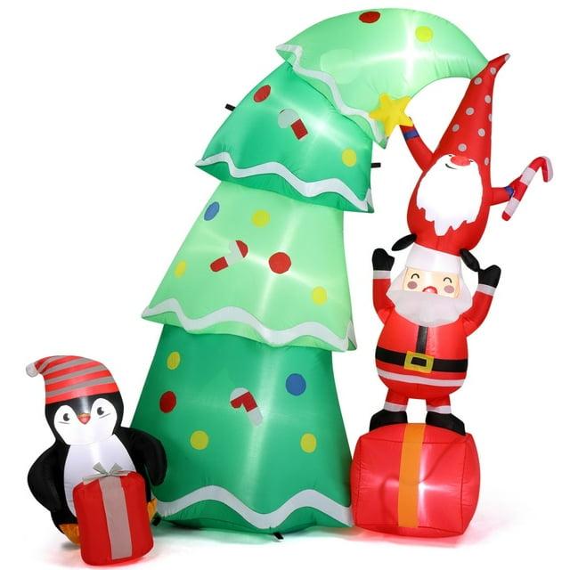 6ft Green Inflatable Christmas Tree with Elf and Santa Claus