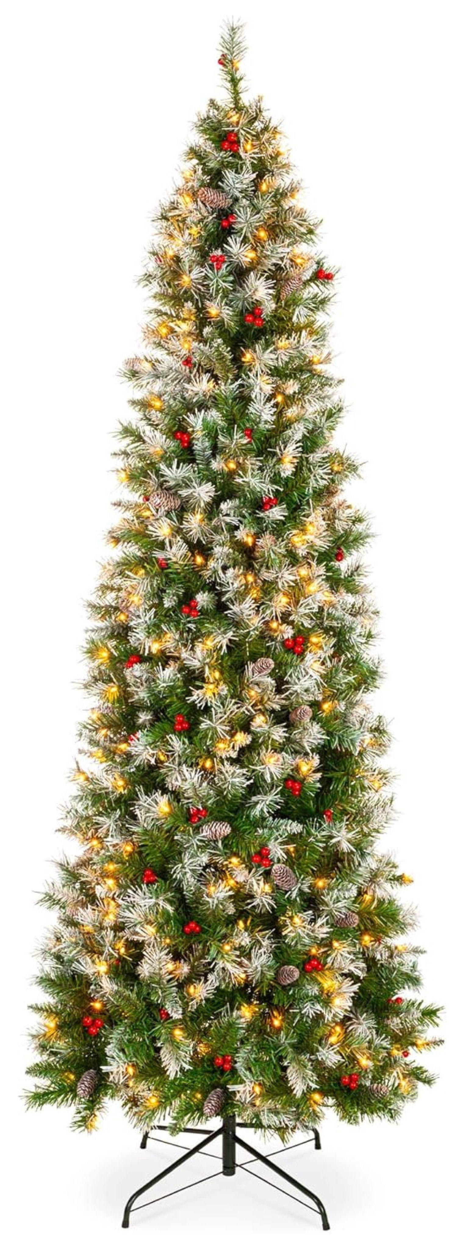 6ft Pre-Lit Frosted Pencil Christmas Tree with Pine Cones and Lights