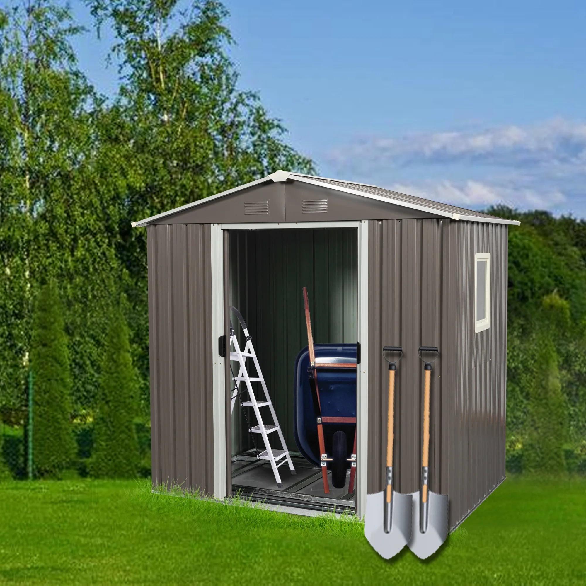 6ft x 5ft Gray Metal Outdoor Storage Shed with Window