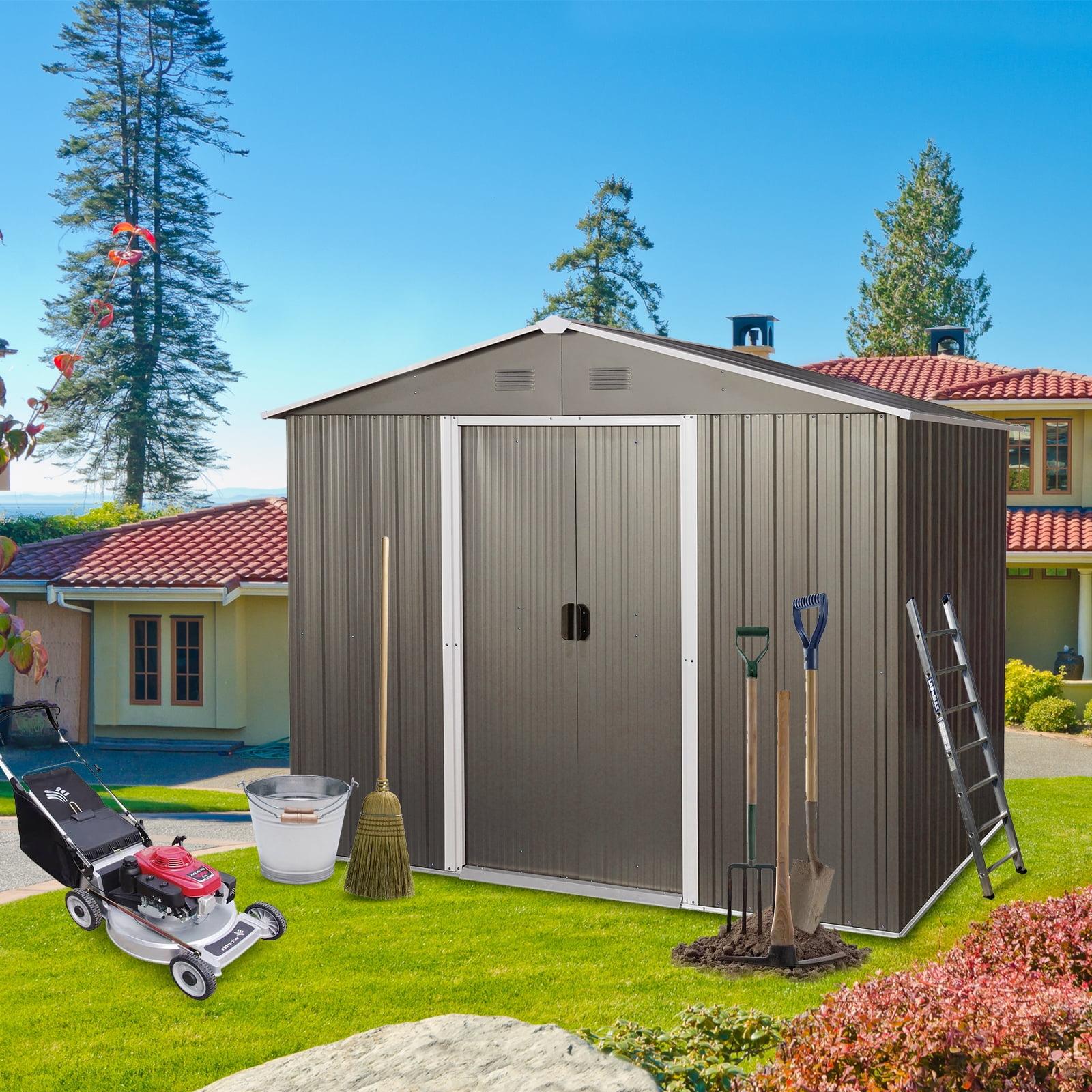 Gray 6' x 8' Outdoor Metal Storage Shed with Floor Base