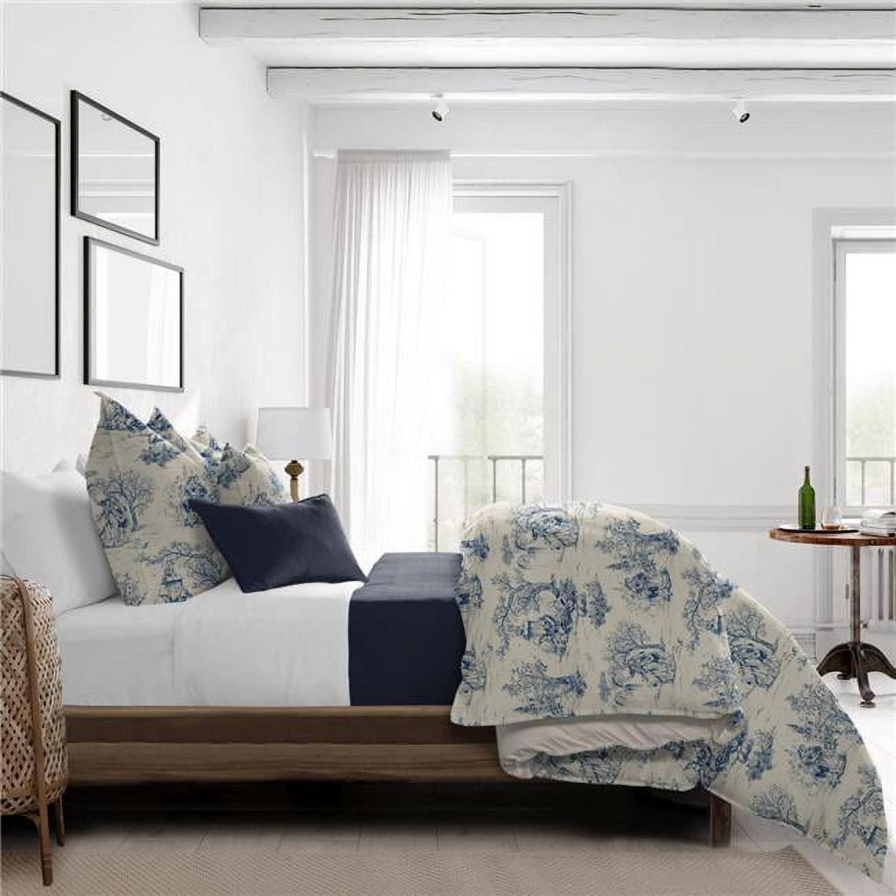 6ix Tailors  Archamps Toile Coverlet & 1 Pillow Sham Set, Blue - Twin Size - 2 Piece