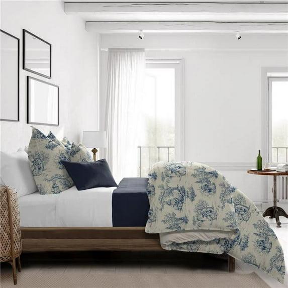 6ix Tailors  Archamps Toile Coverlet & 1 Pillow Sham Set, Blue - Twin Size - 2 Piece