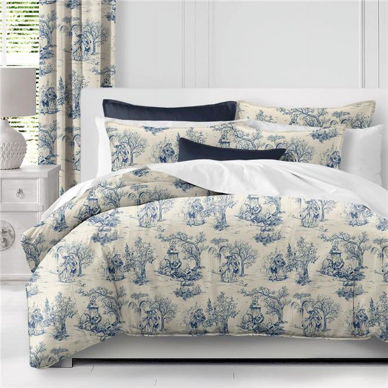 6ix Tailors  Archamps Toile Coverlet & 1 Pillow Sham Set, Blue - Twin Size - 2 Piece