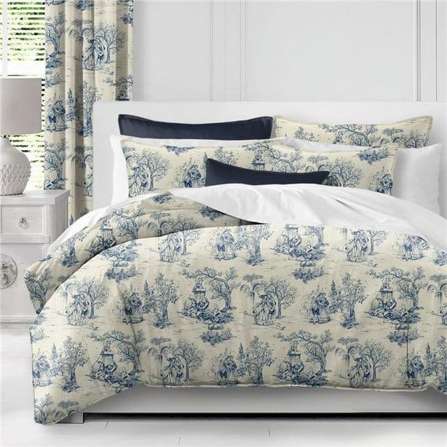 6ix Tailors  Archamps Toile Coverlet & 1 Pillow Sham Set, Blue - Twin Size - 2 Piece