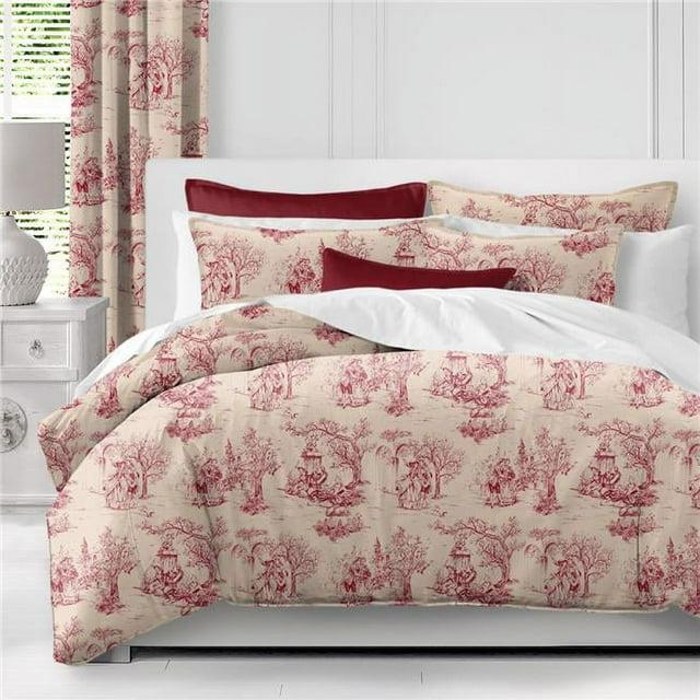 6ix Tailors  Archamps Toile Duvet Cover & 1 Pillow Sham Set, Red - Twin Size - 2 Piece