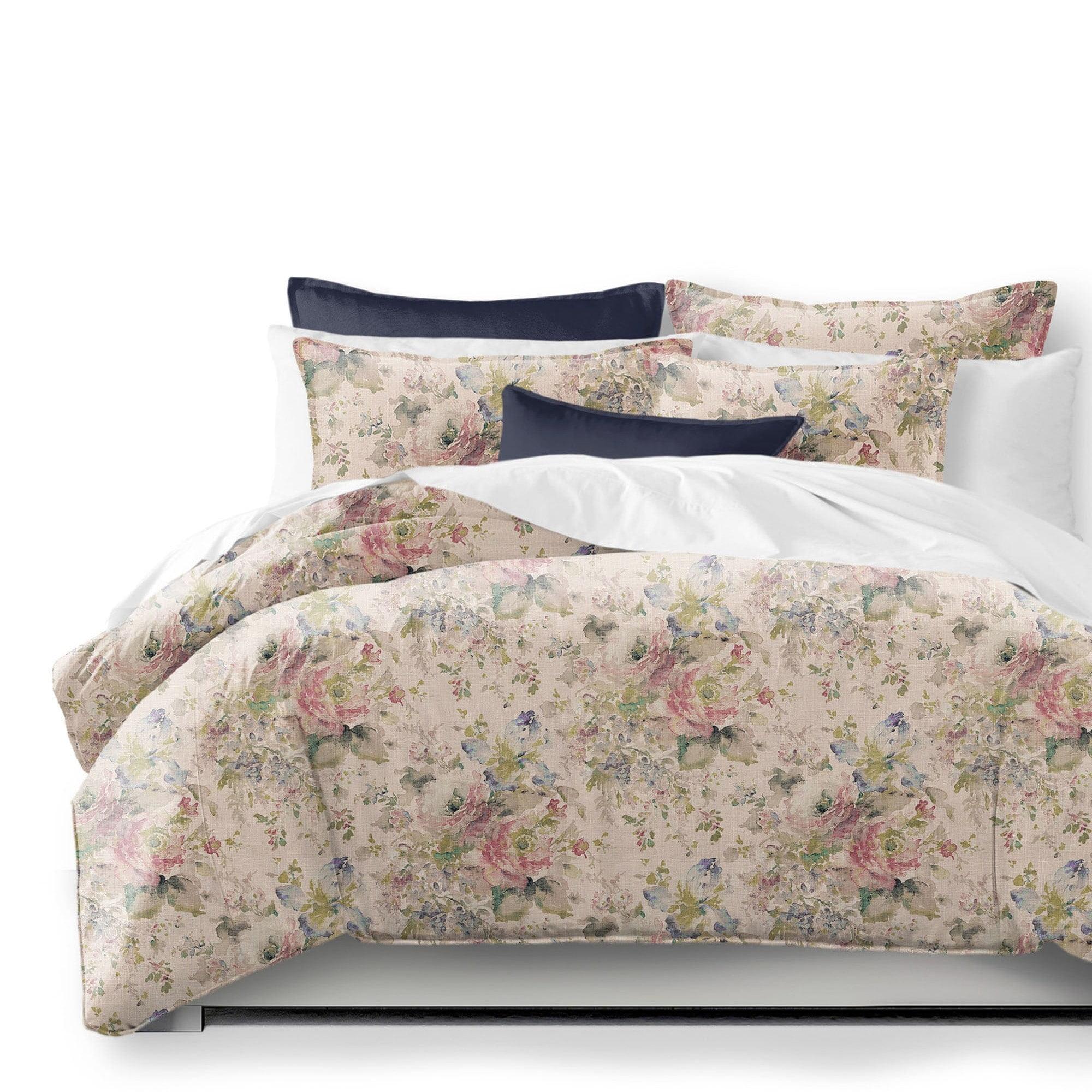 Athena Blush Floral Linen Full Duvet Cover Set