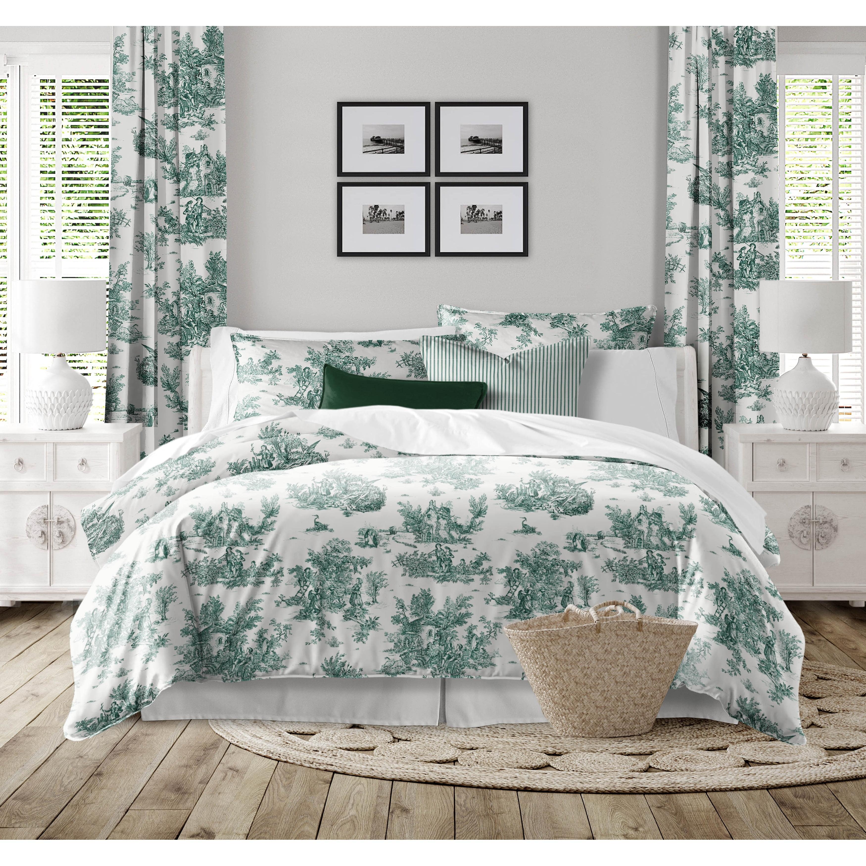 Bouclair Green and Ivory Cotton King Duvet Cover Set