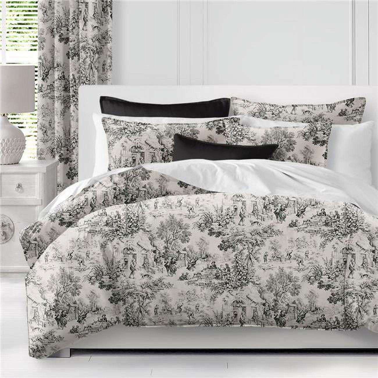 Black and White Twin Size Toile Coverlet and Pillow Sham Set