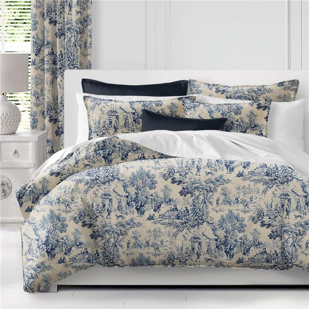 Blue Cotton French-Inspired Queen Coverlet Set with Shams