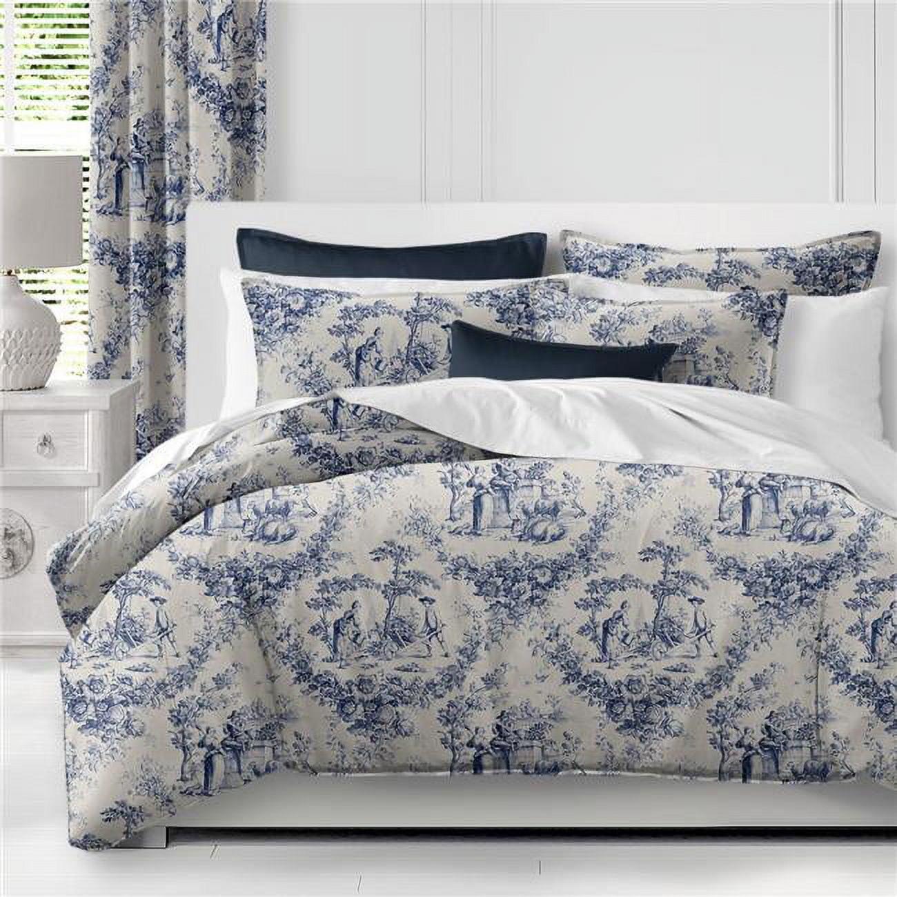 6ix Tailors  Mason Coverlet & 2 Pillow Shams Set, Navy - Queen Size - 3 Piece