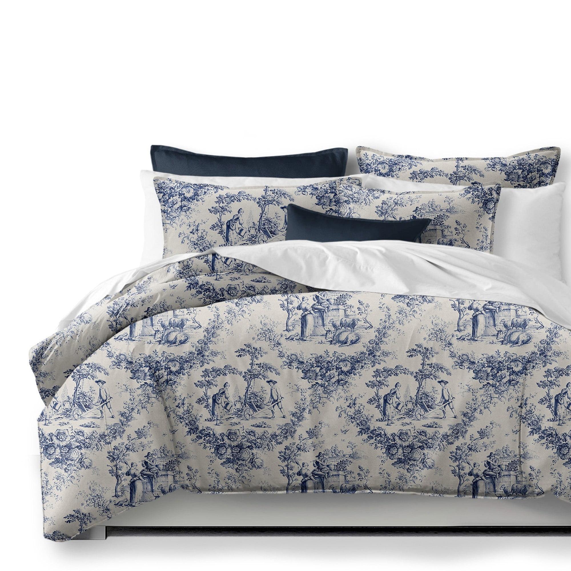 6ix Tailors  Mason Coverlet & 2 Pillow Shams Set, Navy - Queen Size - 3 Piece