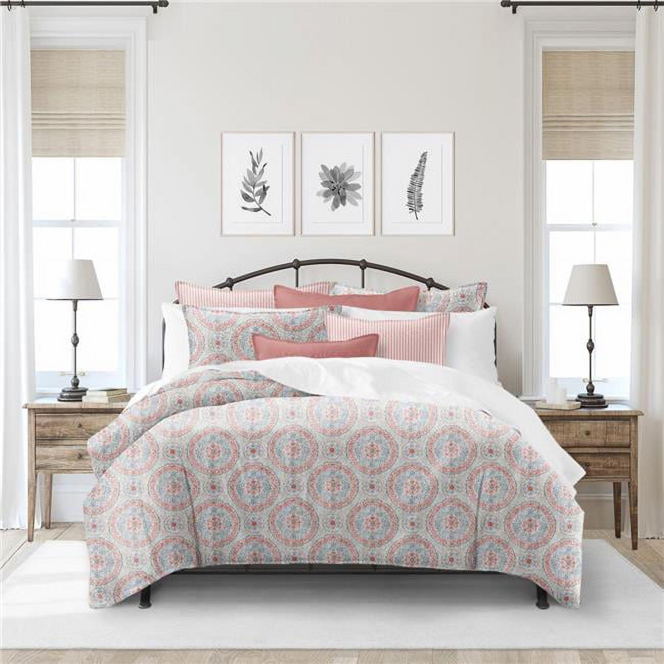 6ix Tailors  Zayla Coral Full & Double Duvet Cover & 2 Pillow Shams Set - 3 Piece