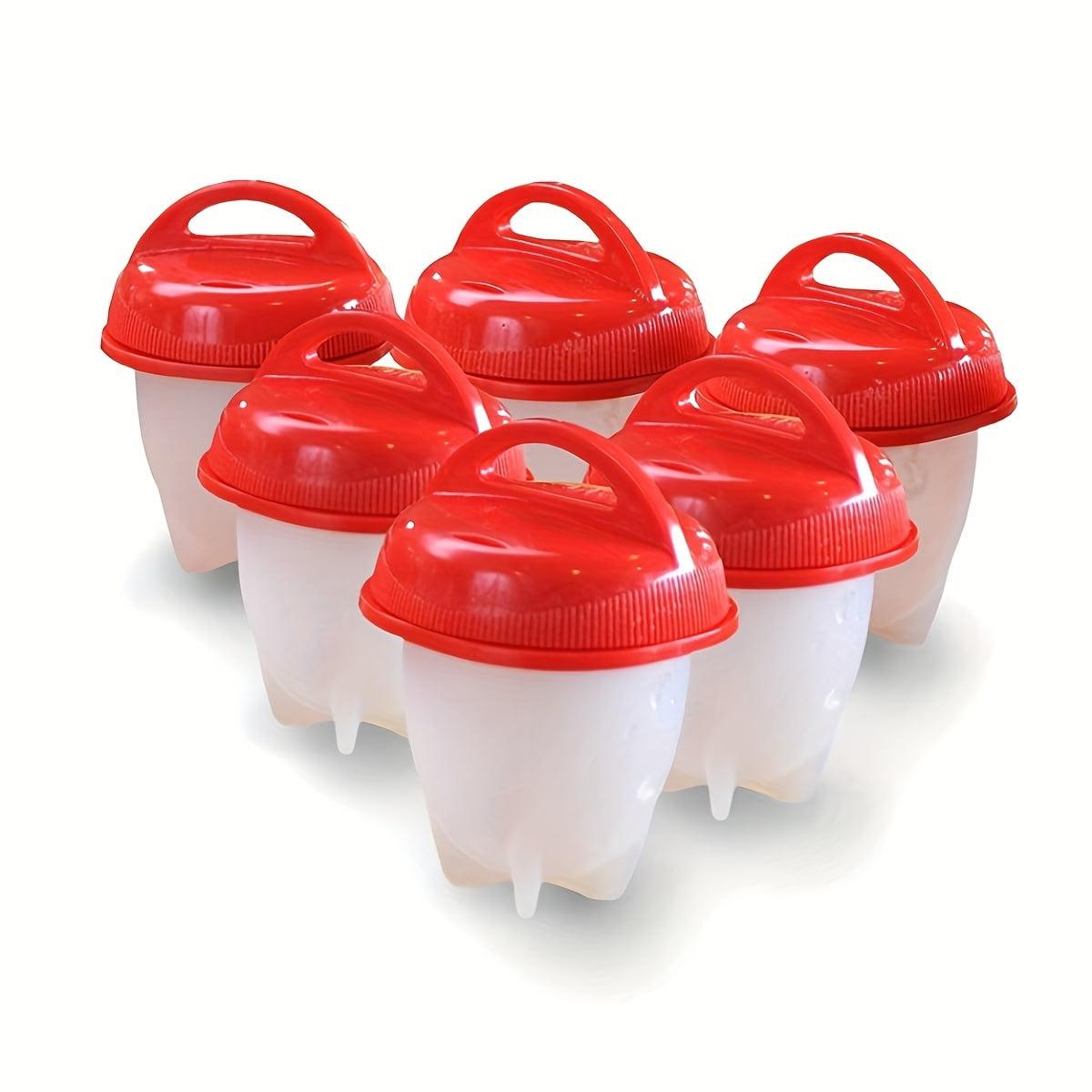 6-Piece Red Silicone Egg Cooker Set with Non-Stick Molds