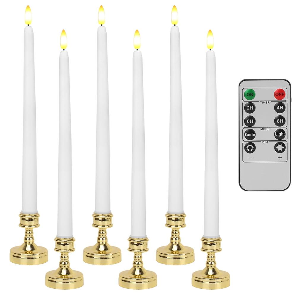 6pcs Waxy Flameless Taper Candles with Remote, Led Flameless Candlesticks Classic Tall Taper Candles with Holders Flickering Battery Operated Taper Candles for Bedroom Dining Room