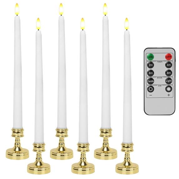 6 Velas Cera sin Llama con Control Remoto, Velas Led sin Llama, Velas Clásicas Altas con Soportes Que Parpadean con Pilas para Dormitorio, Comedor
