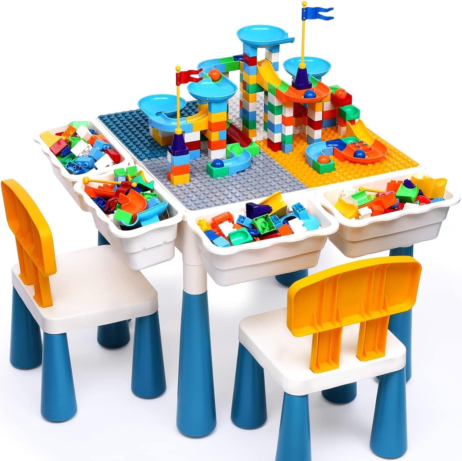 7-in-1 Blue and White Kids Activity Table Set with Chairs