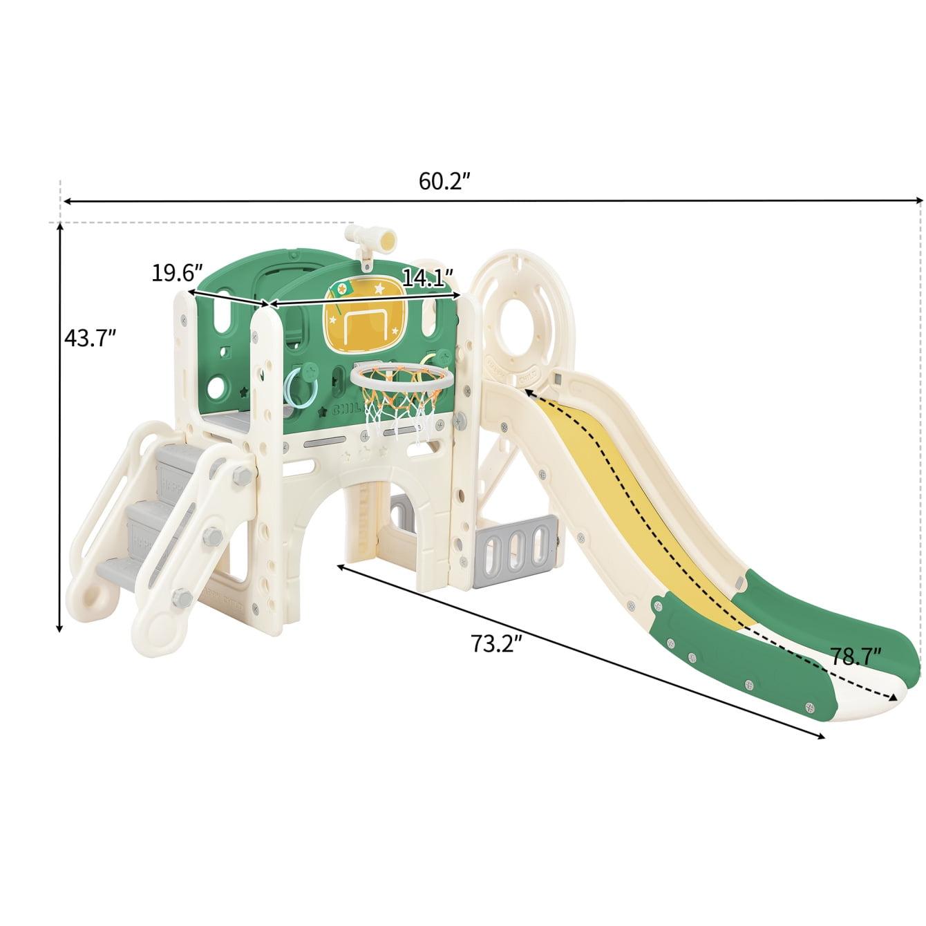 Green and Yellow 7-in-1 Indoor Playset with Slide and Swing