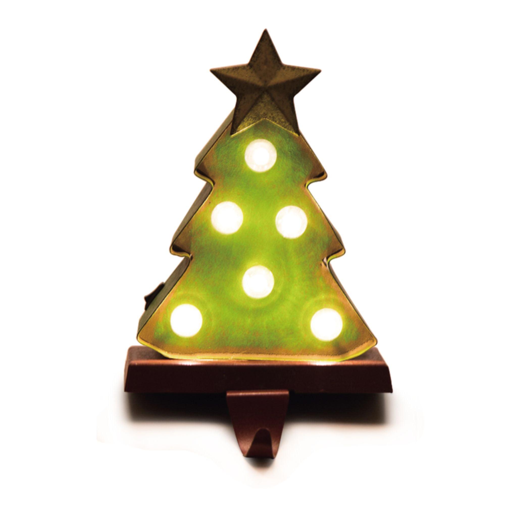 7.5" Green and Brown LED Christmas Tree Stocking Holder