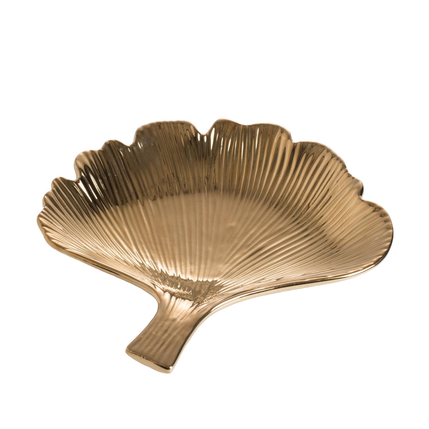 Small Polished Gold Ceramic Gingko Leaf Decorative Plate