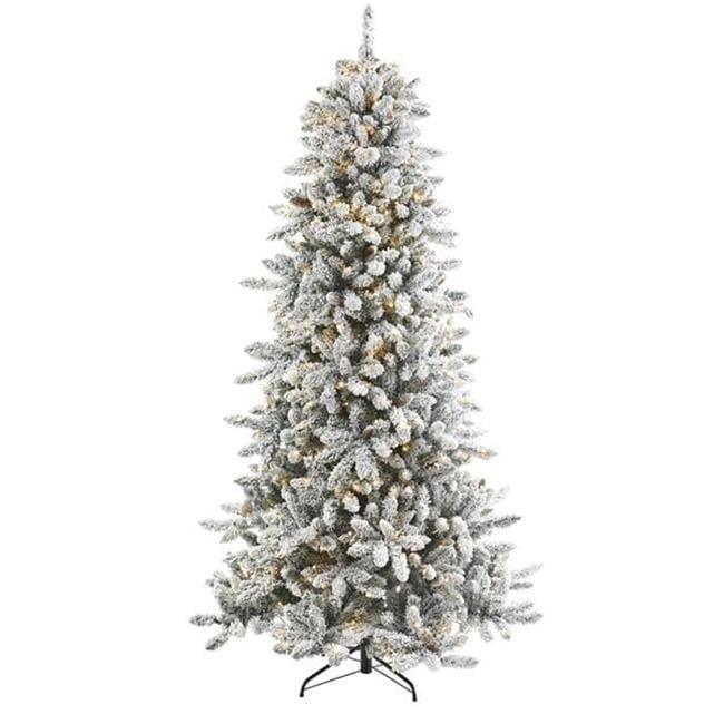 7.5ft Flocked Livingston Fir Artificial Christmas Tree with Pinecones and Warm LED Lights