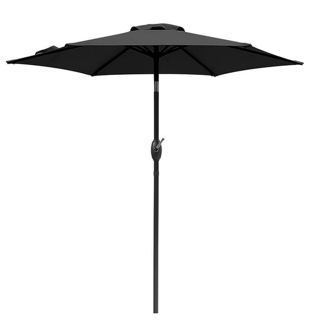 7.5 ft Patio Umbrella Outdoor Table Market Umbrella with Push Button Tilt/Crank, 6 Ribs, Black