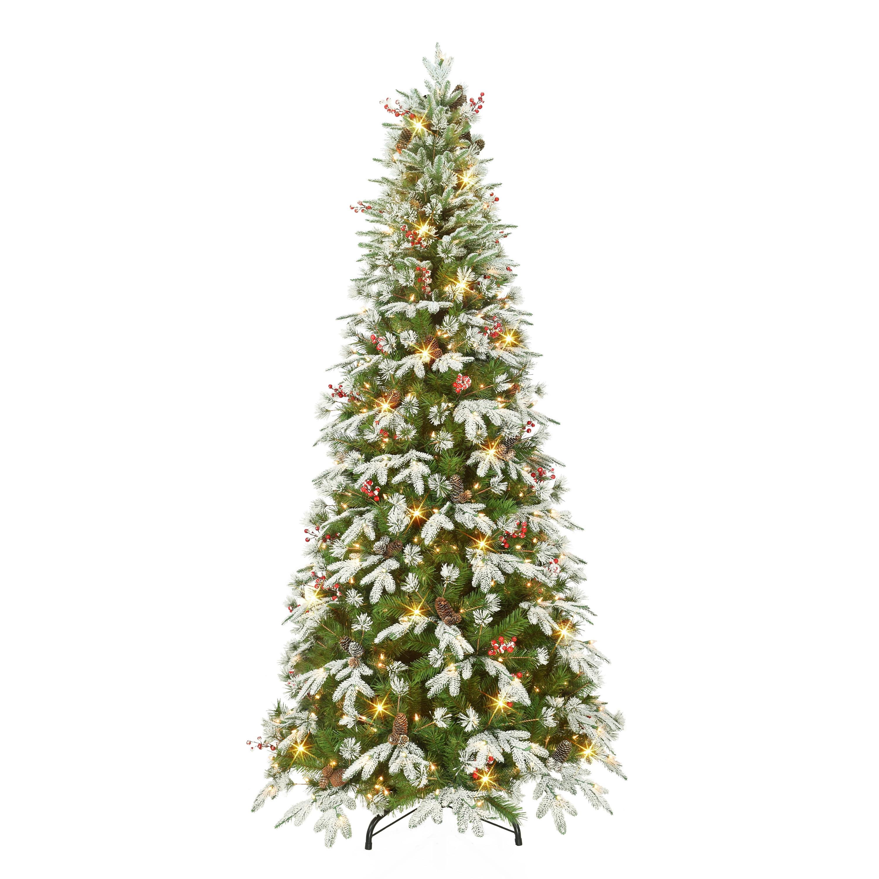 7.5 ft Pre-Lit White Spruce Christmas Tree with Lights and Pine Cones