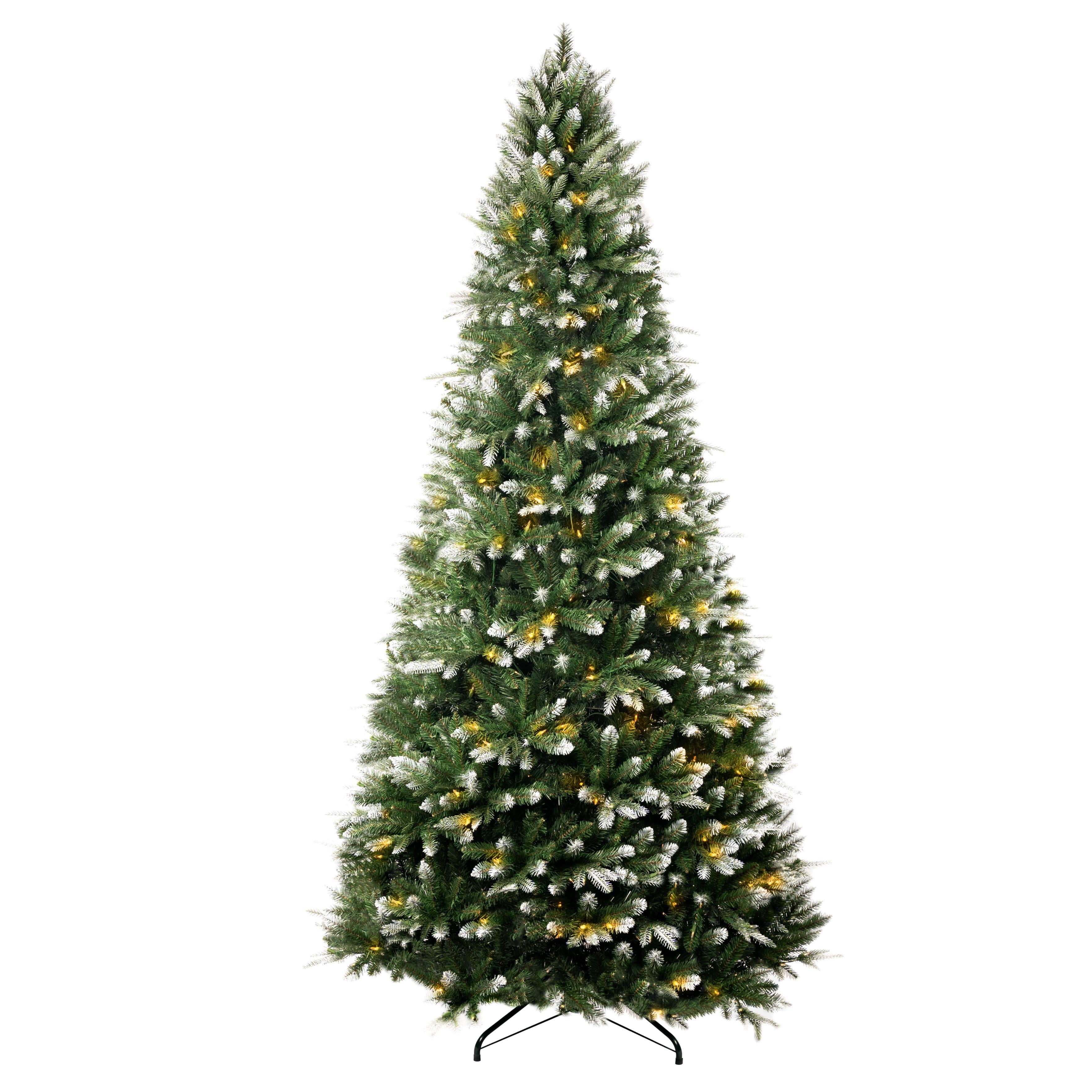 Traditional Pre-Lit Artificial Fir Christmas Tree, White Tip Warm Lighted Christmas Tree with Stand