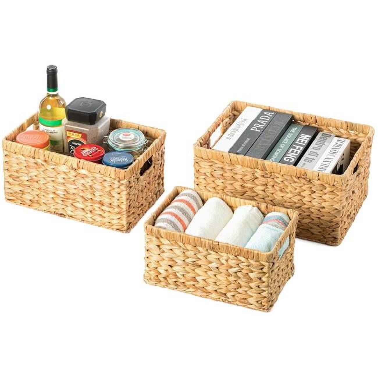 Rustic Water Hyacinth Wicker Rectangular Storage Basket Set