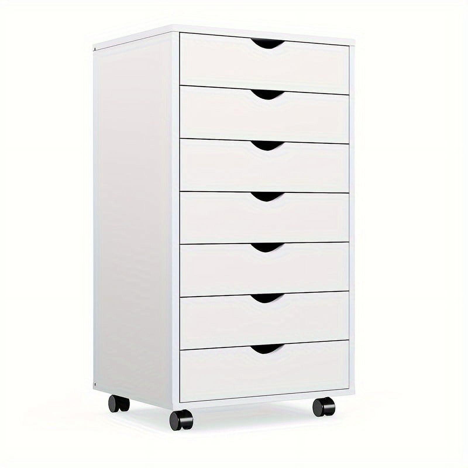 HeSLehs 7-Drawer Organizer, Tall Chest of Drawers with Caster Wheels, Alex Drawers File for Home Office, White