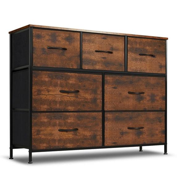 7 Drawer Dresser, Wide Chest Of Drawers Nightstand Storage Tower Storage Dresser Fabric Dresser With Wood Top for Living Room, Bedroom, Hallway, , Rust