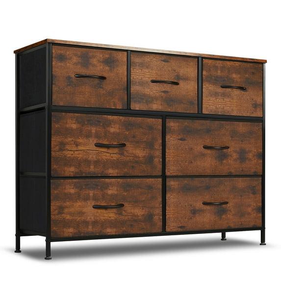 7 Drawer Dresser, Wide Chest Of Drawers Nightstand Storage Tower Storage Dresser Fabric Dresser With Wood Top for Living Room, Bedroom, Hallway, , Rust