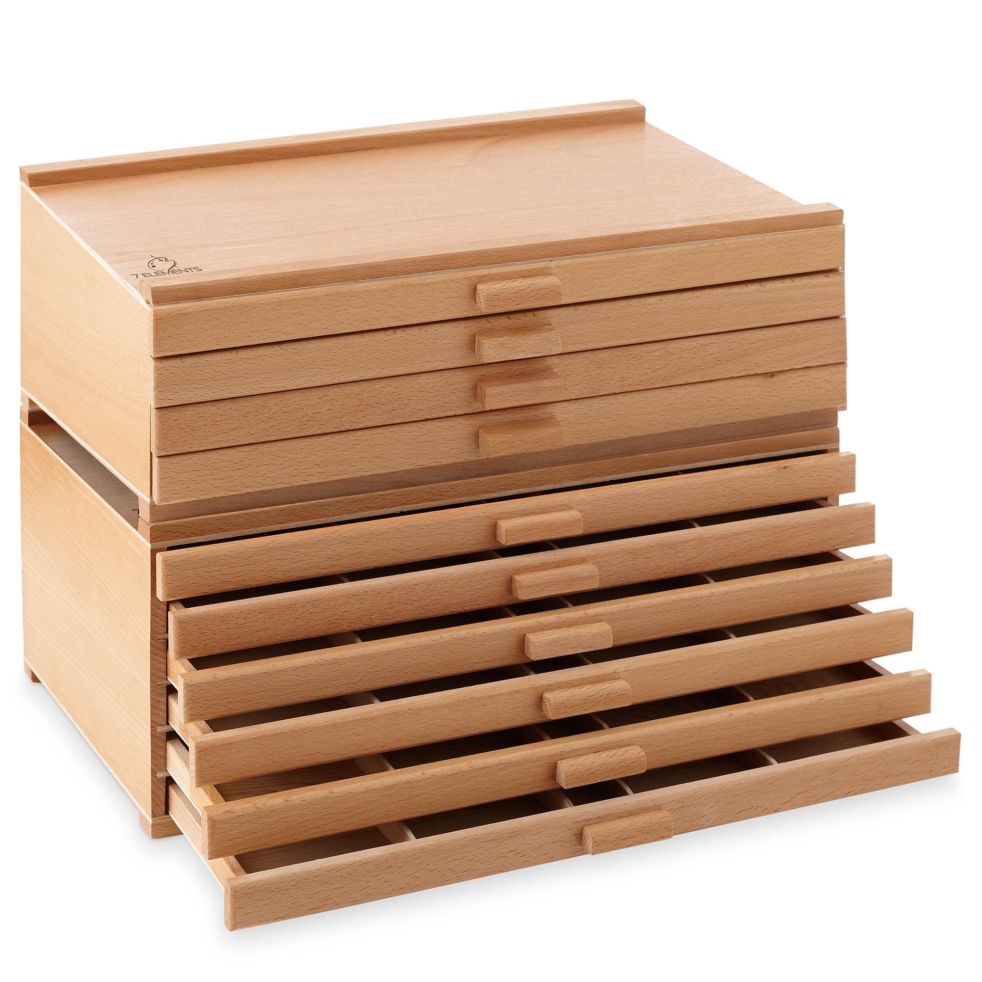 7 Elements 10 Drawer Wooden Artist Storage Supply Box for Pastels, Pencils, Pens, Markers, Brushes and Tools