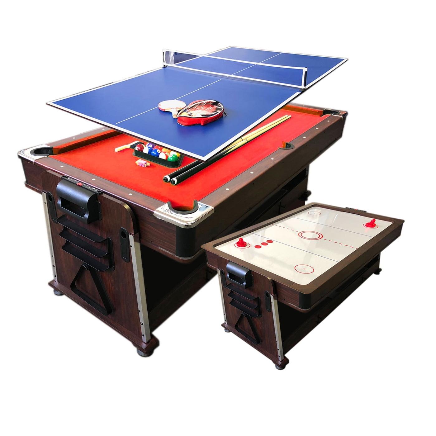 7-Foot Red Multi-Game Pool Table with Air Hockey and Table Tennis