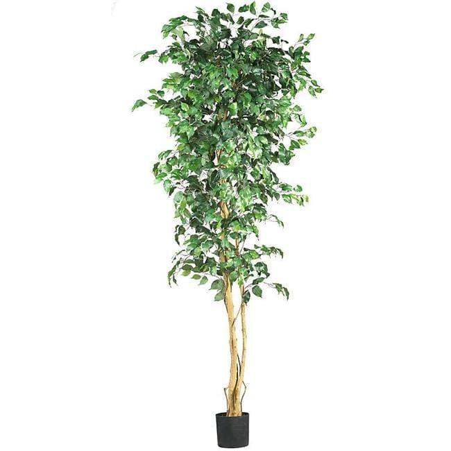 84" Artificial Ficus Tree in Pot Black - Nearly Natural: Indoor Faux Plant with Polyester Leaves, Iron No Assembly Required