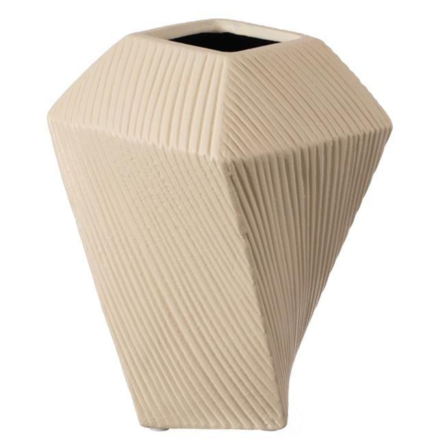Uniquewise 7" H Decorative Ceramic Square Twisted Centerpiece Table Vase Beige, Small