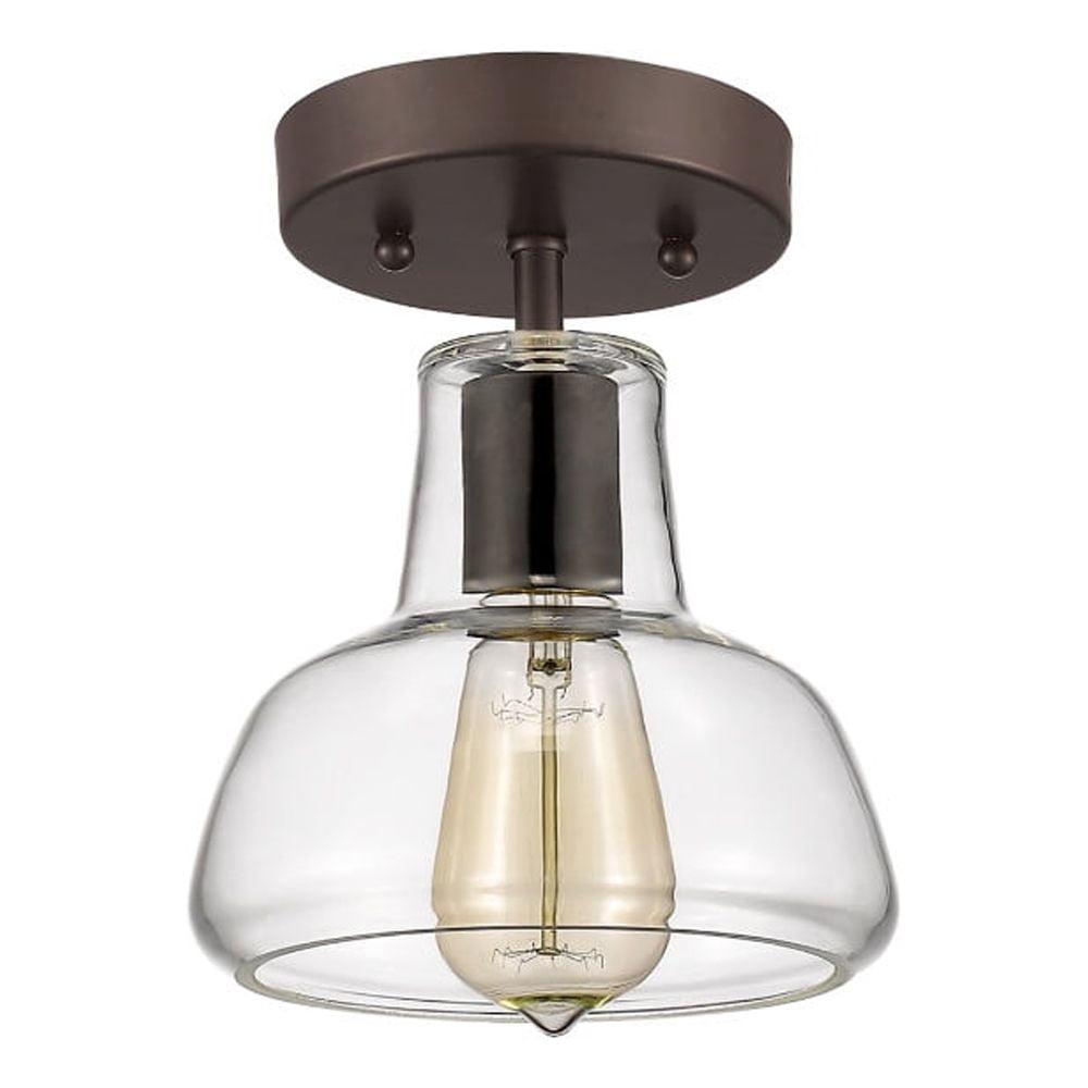 Chloe Lighting Dickens Industrial-Style 1 Light Rubbed Bronze Semi-Flush Ceiling Fixture 7" Shade