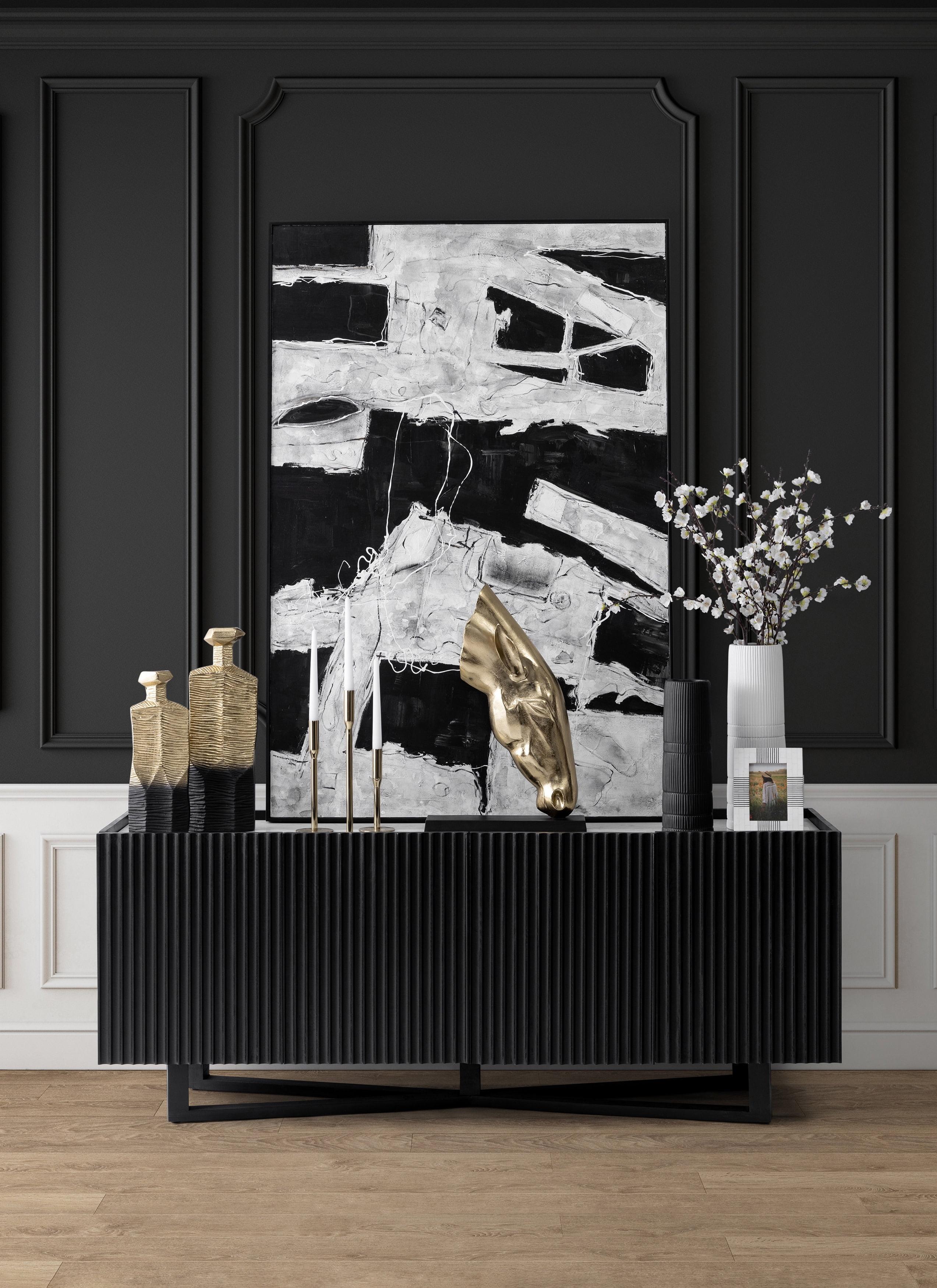 7"Lx4"Wx20"H, Metal Rigged Vase, Gold/Black Finish, Decorative Vase for Centerpieces and Home Decor, Perfect for Bedrooms, Dining Rooms, or Living Rooms